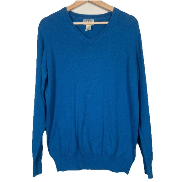 LL Bean Mens Cotton Cashmere Blend Bottle Blue V-neck Pullover Sweater Size S - Picture 1 of 7